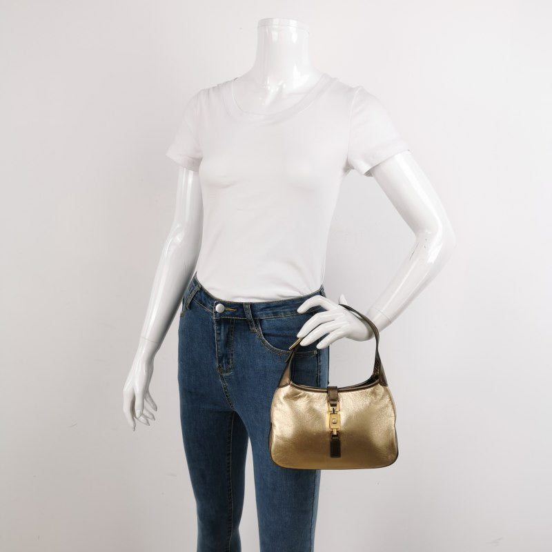 Gucci Jackie   Mini Gold Lambskin Leather Brown Calfskin Leather