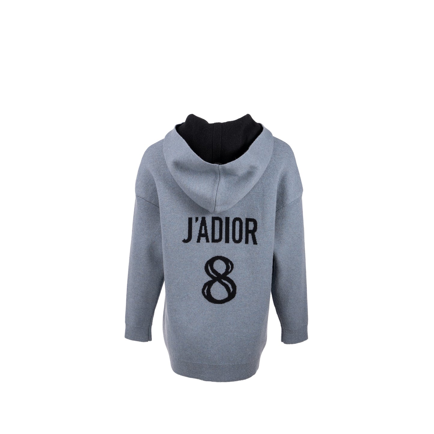 Size 36 J'adior 8' Hooded Sweater with Rear Signature Cashmere Blue Grey/Black