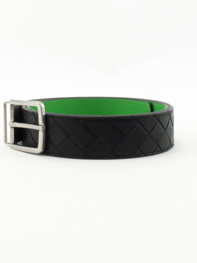 Luxury Bottega Veneta Intrecciato Reversible Leather Belt Black Parakit