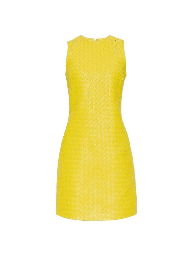 Luxury Bottega Veneta Intrecciato Leather Midi Dress Yellow