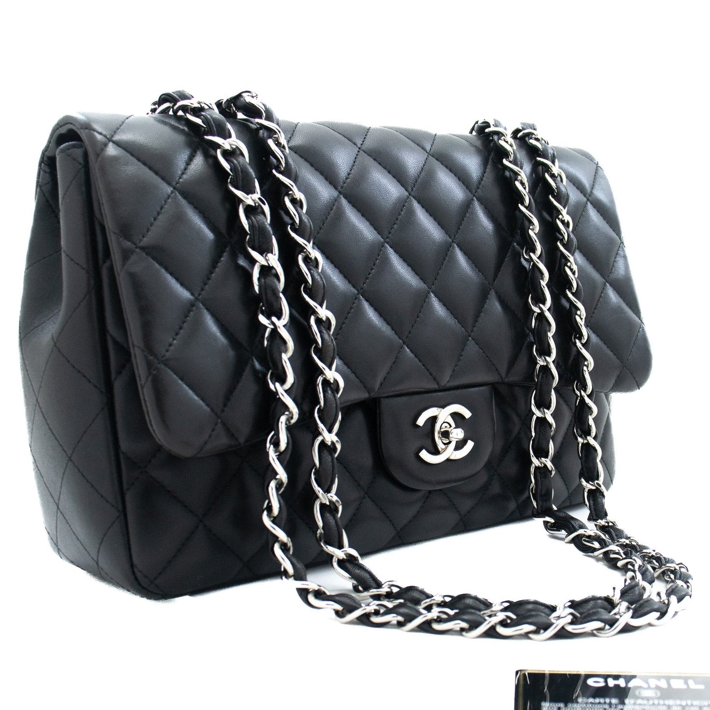 CHANEL Classic Large 11" Chain Shoulder Bag Flap Black Lambskin