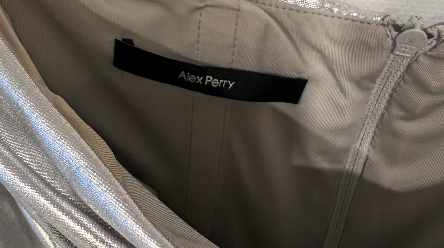 Alex Perry Silver Metallic Strapless Logan Ruched Mini Dress Size UK 10 RRP £1,075
