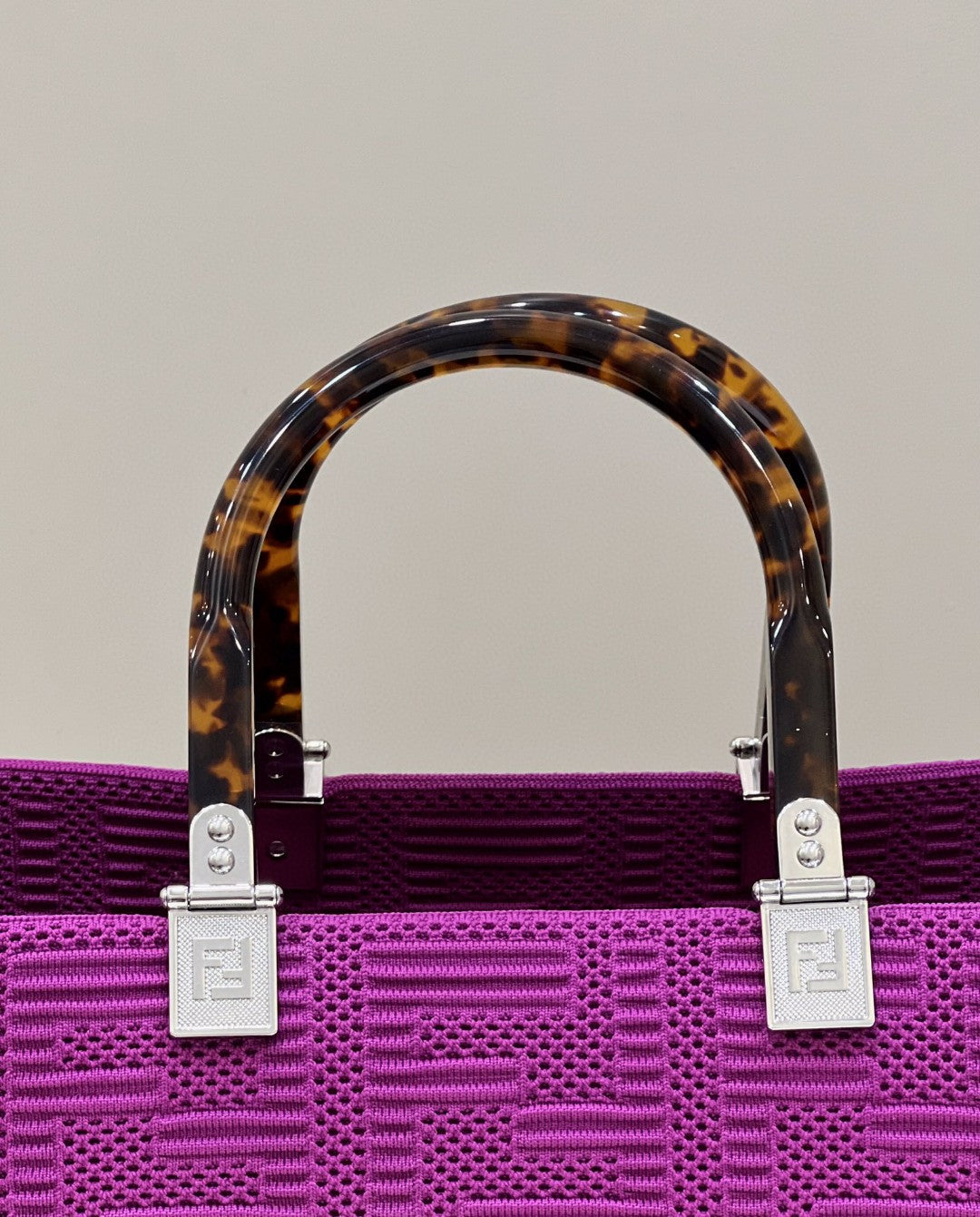 Top QualityTop Quality Sunshine Medium Purple FF fabric shopper Bag For Woman 31cm/12in 8BH386AHWCF037T