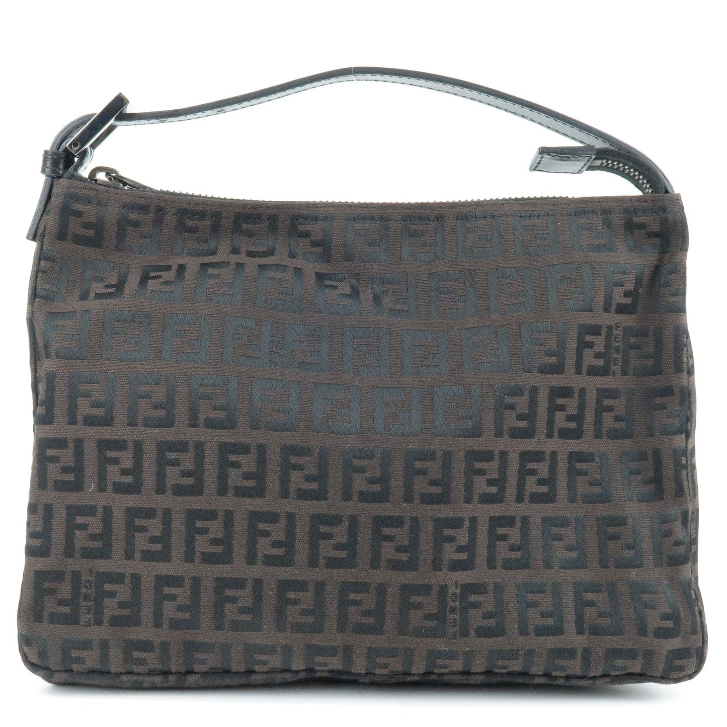FENDI Zucchino Canvas Leather Hand Bag Pouch Dark Brown 8N0005