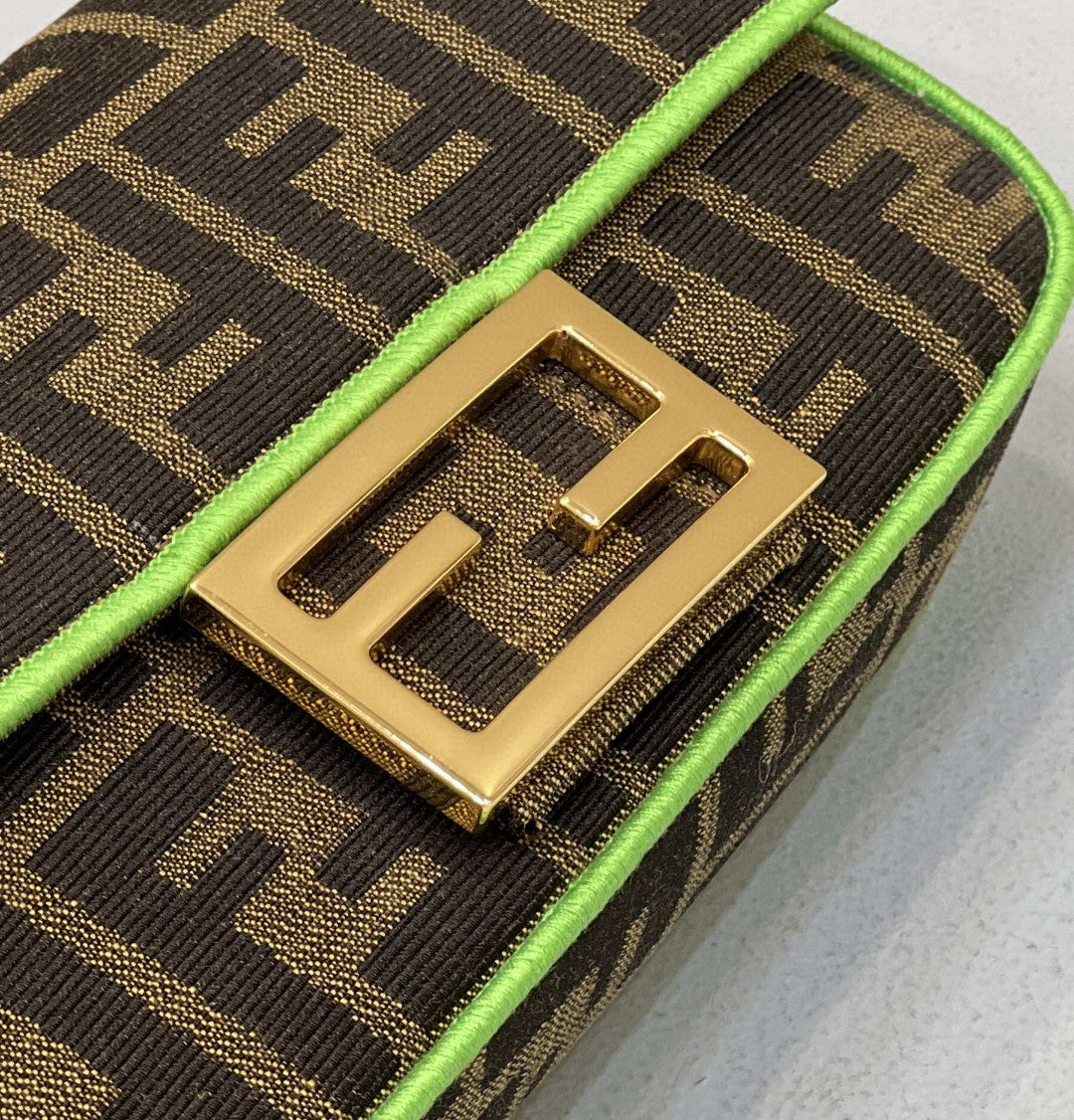 Top QualityTop Quality Baguette Small Brown Fabric Green Border Bag For Woman 18cm/7in