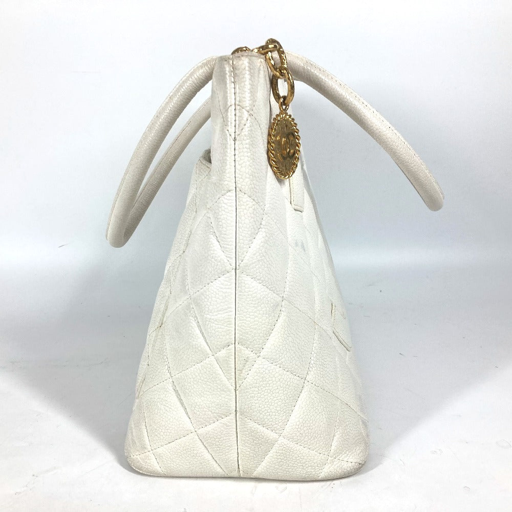 CHANEL Tote Bag A01804 Caviar skin white quilting matelasse CC COCO Mark   Tote Women
