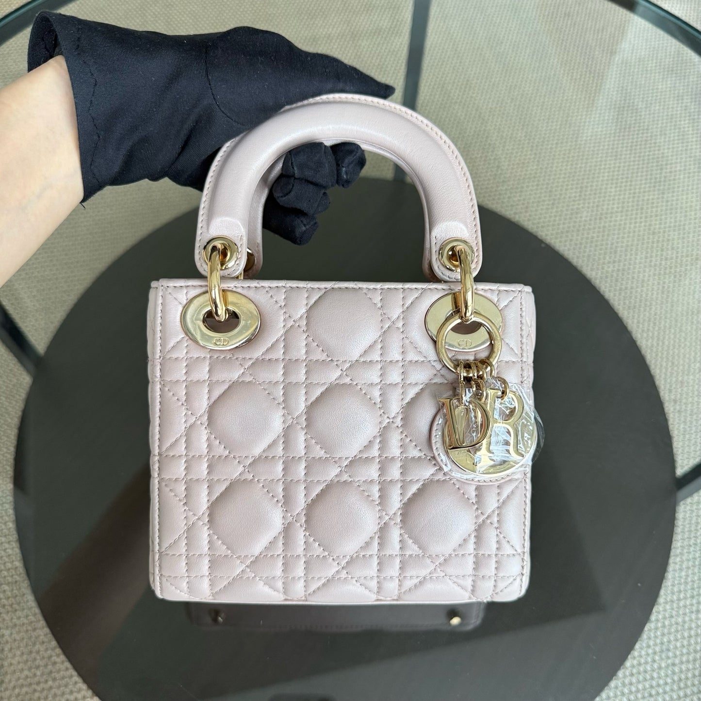 Dior Lady Mini - Cannage Lambskin Light Pink Gold Hardware Chaim Strap