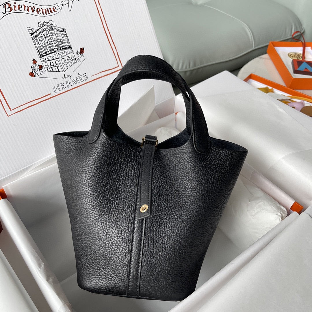 Top Quality Picotin Lock 18 Bag Black For Women, Handbags 7.1in/18cm