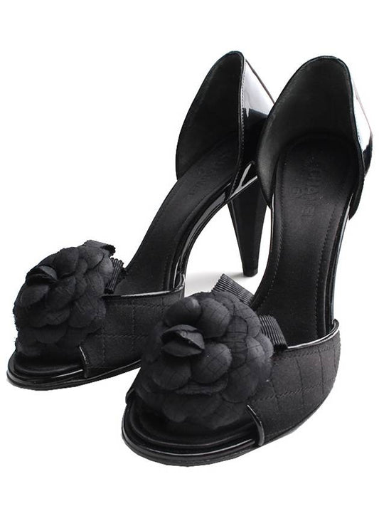 Black camellia open toe shoes 35 and a half Chanel