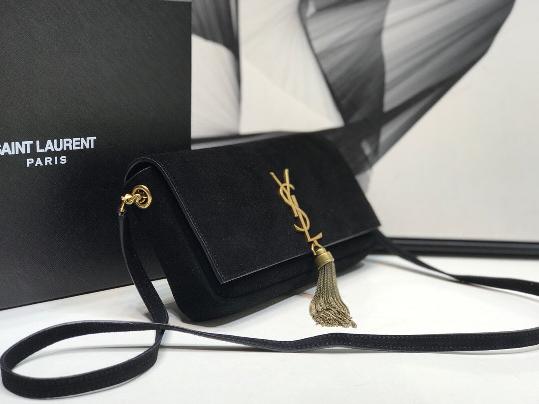 Top Quality Kate Tassel Small Shoulder Bag Black For Women 10.2in/26cm YSL 6042760UD7W1011