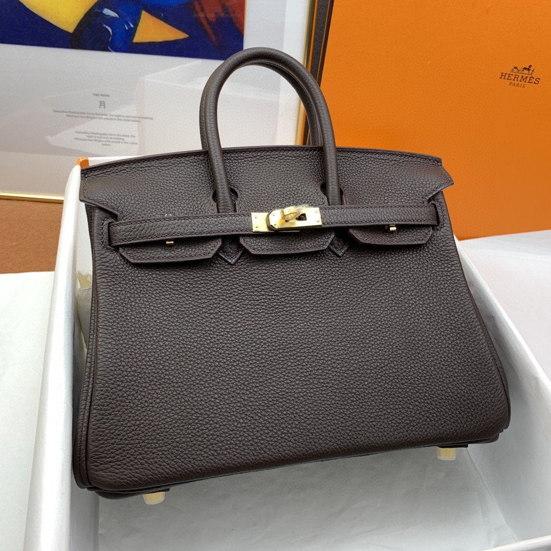 Top Quality Birkin Nata Swift Dark Brown For Women Gold Toned Hardware 10in/25cm