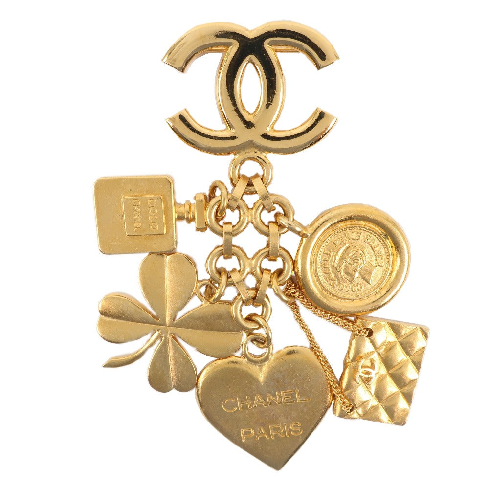 CHANEL Brooch Plated Gold gold Icon   Heart Clover Matelasse Women