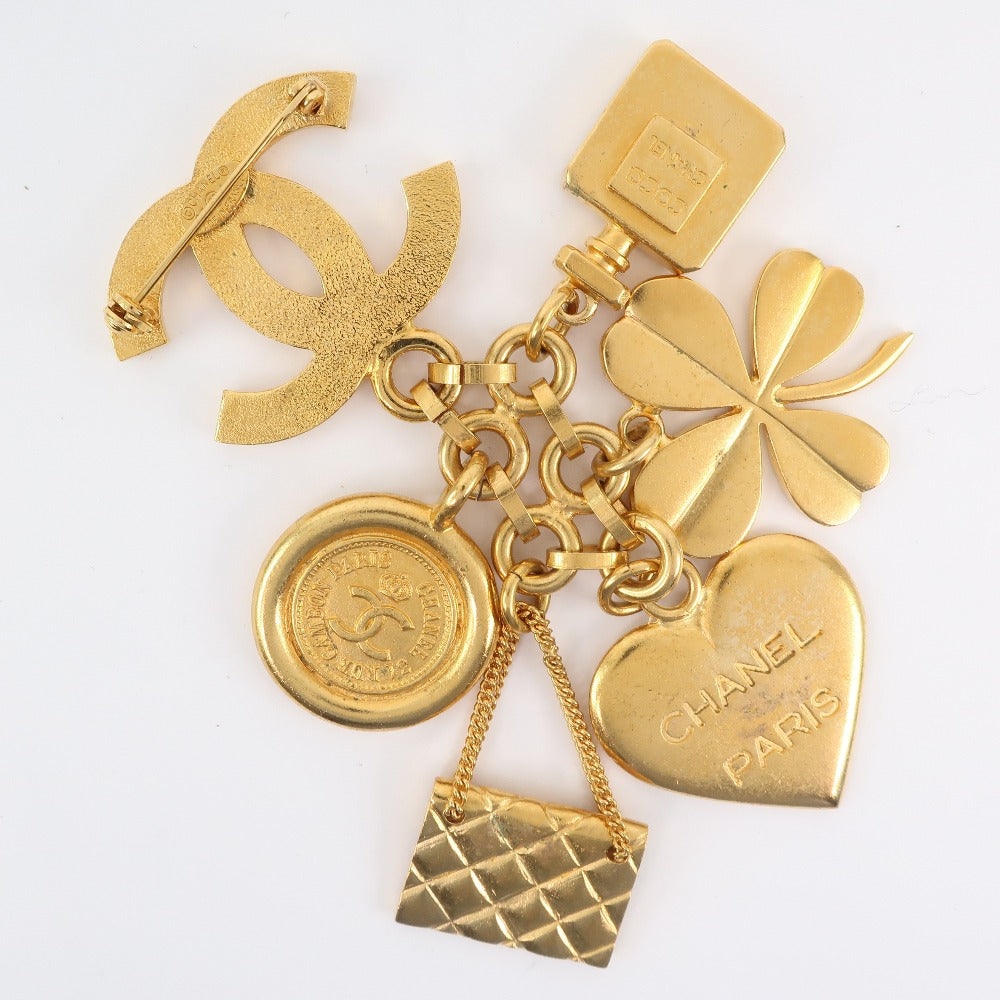 CHANEL Brooch Plated Gold gold Icon   Heart Clover Matelasse Women