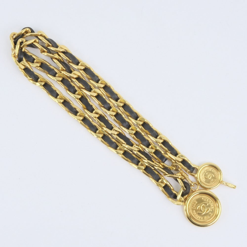 CHANEL belt Leather, Plated Gold black Chain belt Women  d