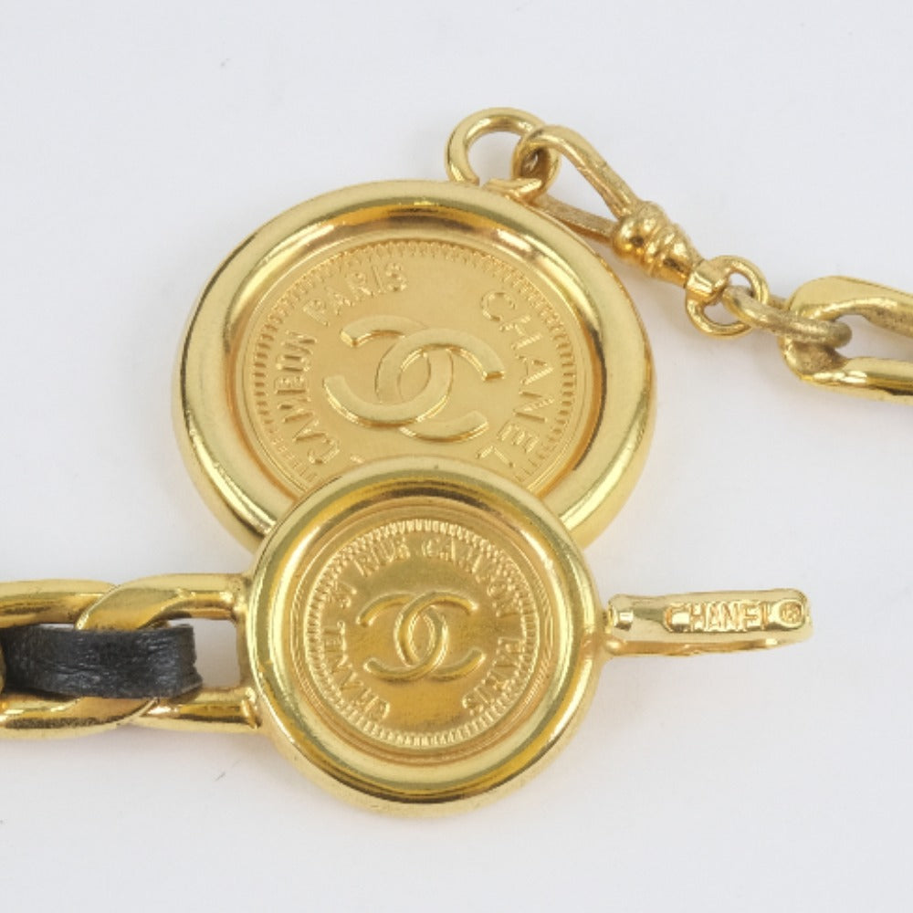 CHANEL belt Leather, Plated Gold black Chain belt Women  d