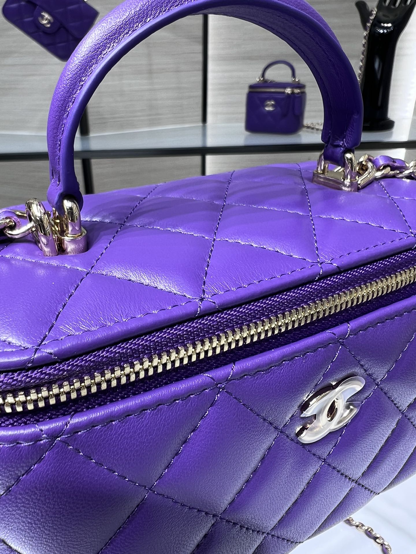 CHLVanity With Chain Silver Hardware Purple For Women, Women’s Handbags, Shoulder Bags 6.7in/17cm