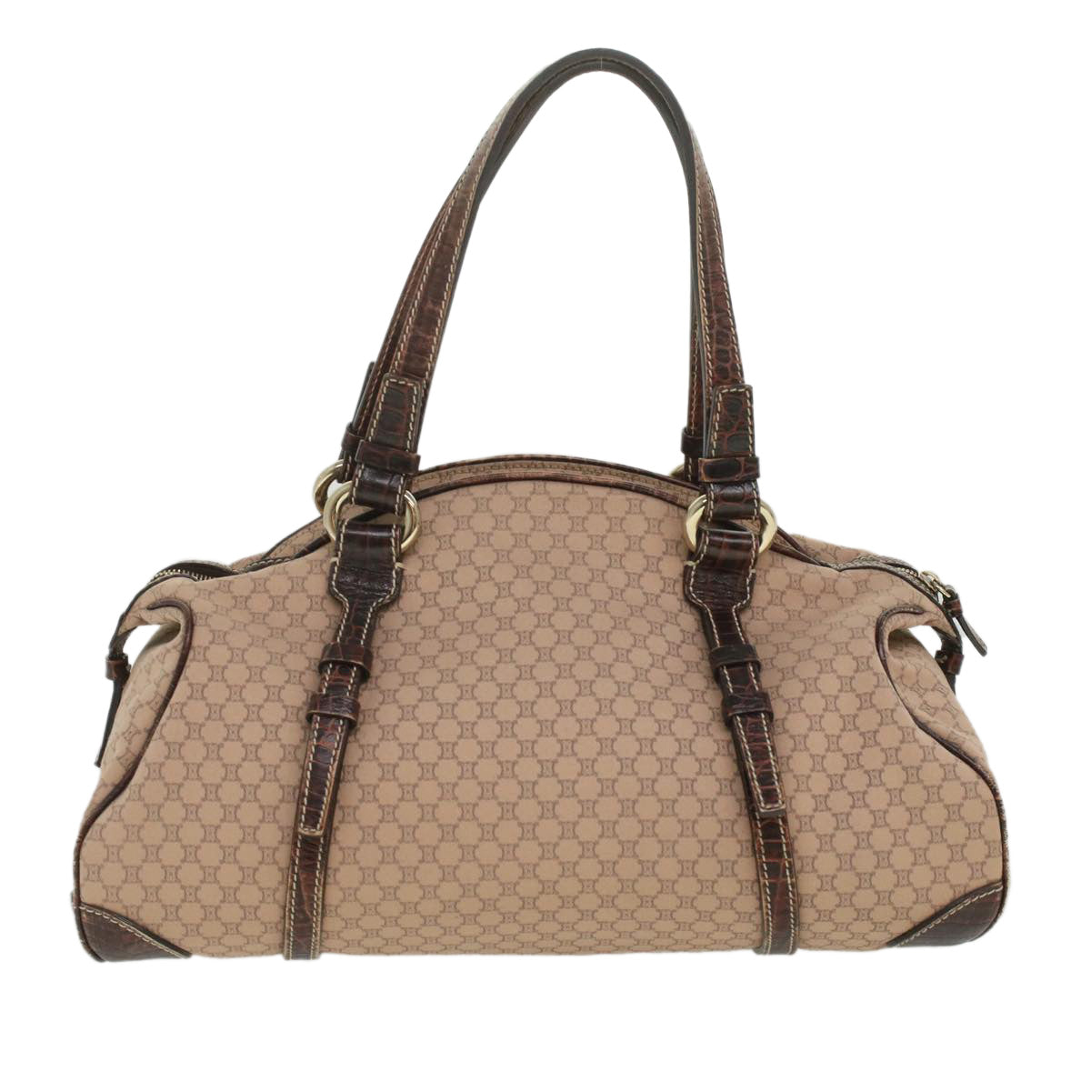 Luxury CELINE Macadam Canvas Shoulder Bag Leather Pink Brown  36300