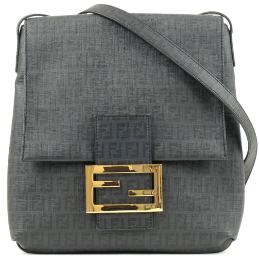 FENDI Zucchino Print PVC Shoulder Bag Gray Black 8BT127