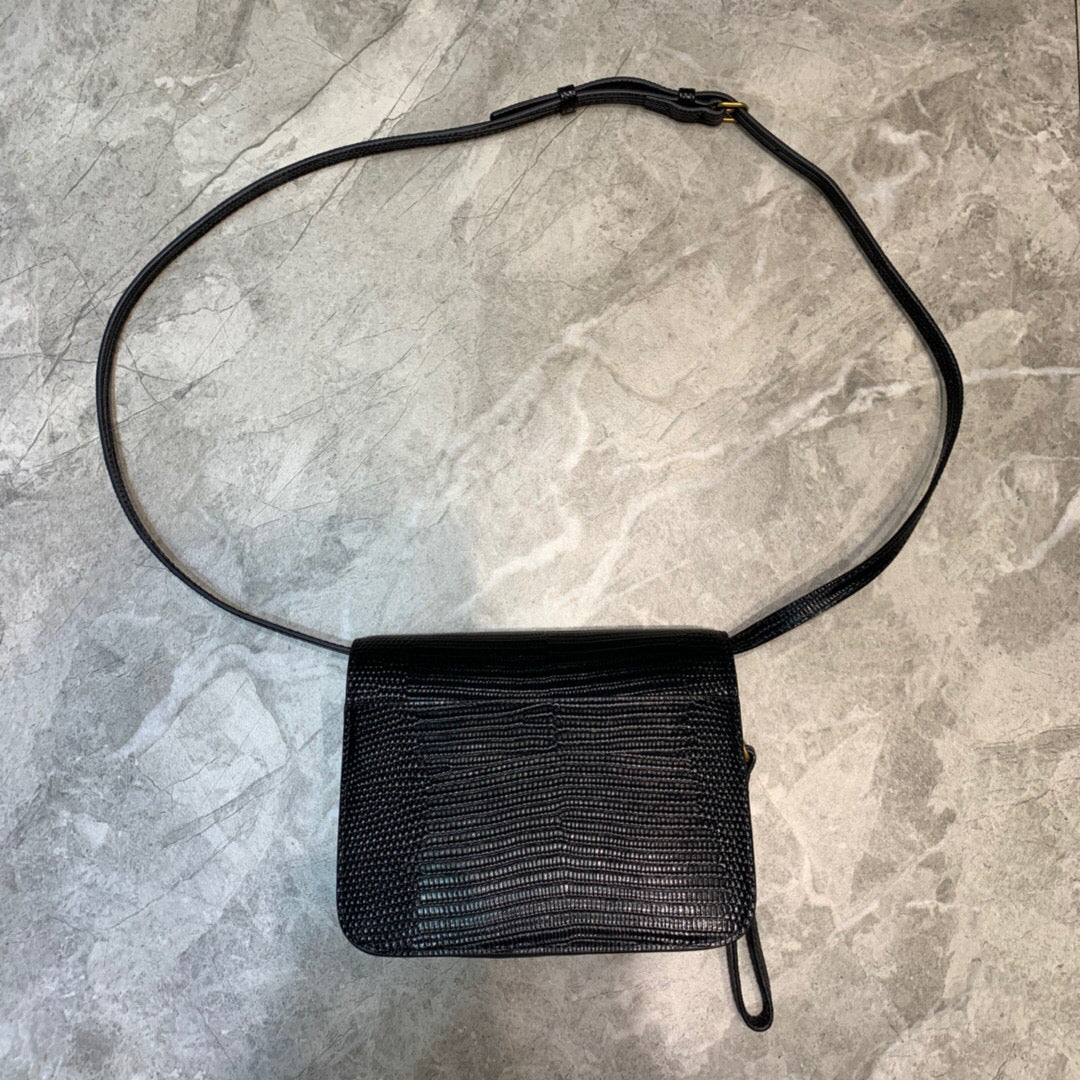 Top Quality B Small Lizard Effect Cross-body Bag In Black, For Women,  Bags 7in/18cm