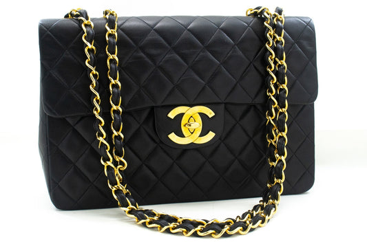 CHANEL Classic Large 13" Flap Chain Shoulder Bag Black Lambskin