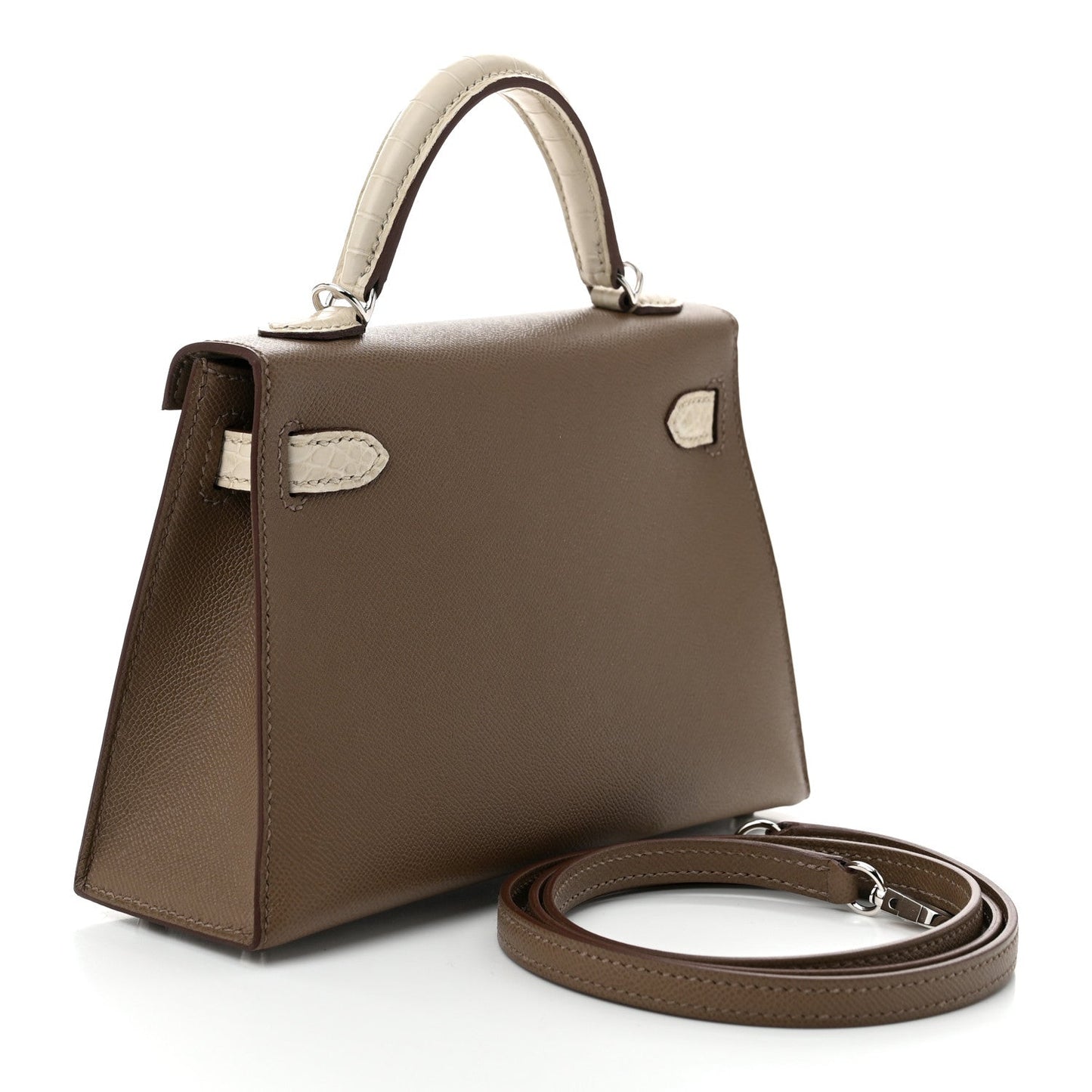 Hermes Madame Calfskin Matte Alligator Mini Kelly Sellier Touch 20 Etoupe Beton