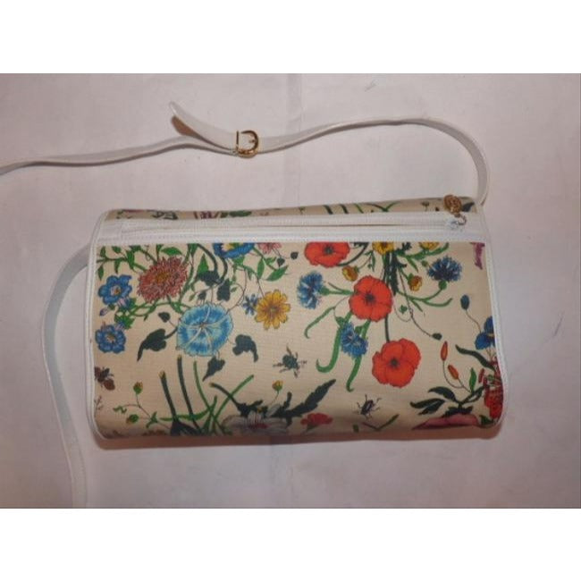 Gucci   Two Way Multicolored Floral Print Canvas And White Leather Cross Body