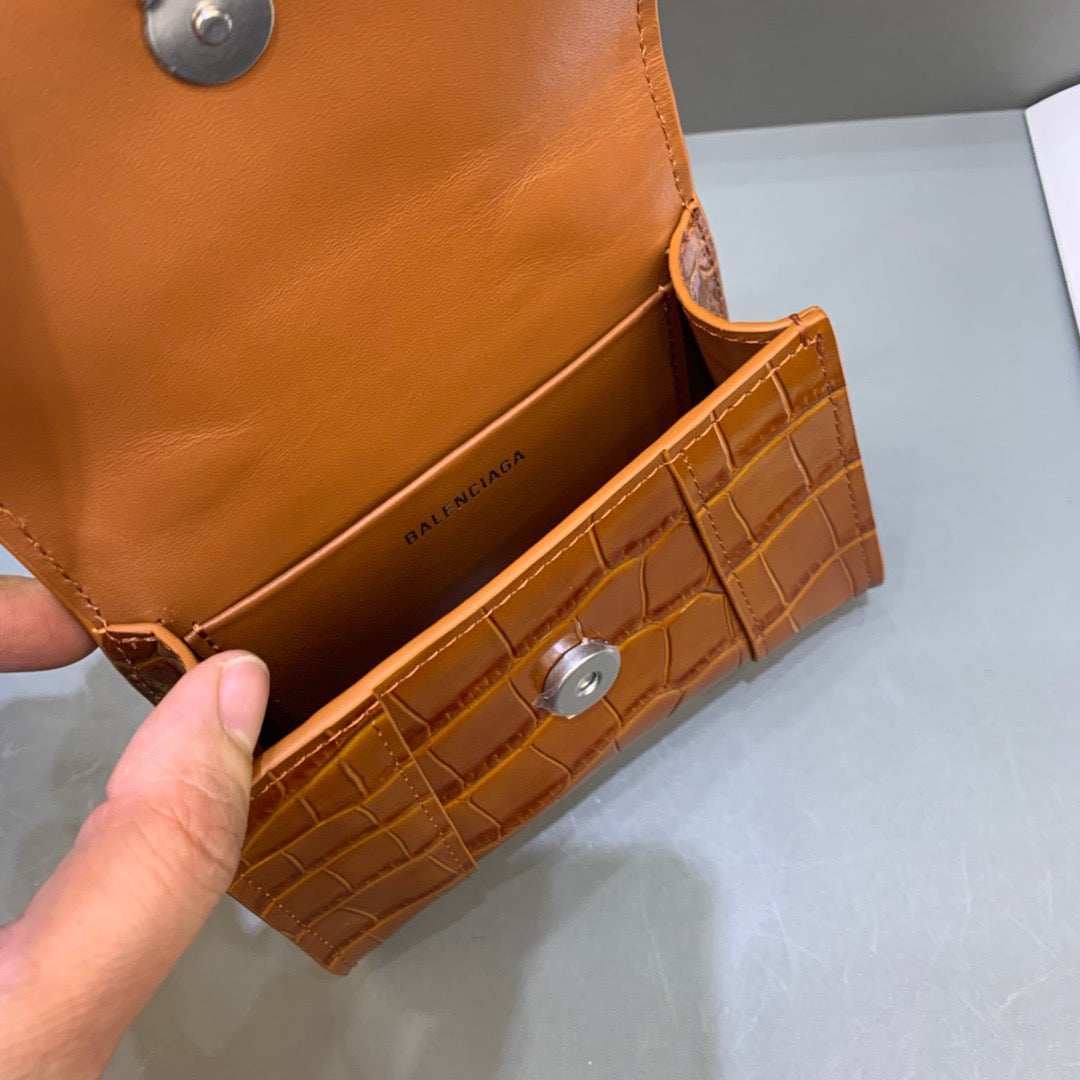 Top Quality Hourglass Mini Handbag With Chain In Brown, For Women,  Bags 4.7in/12cm