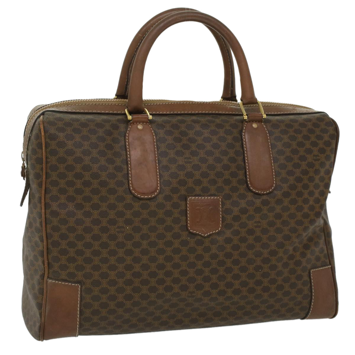 Luxury CELINE Macadam Canvas Boston Bag PVC Leather Brown  36617