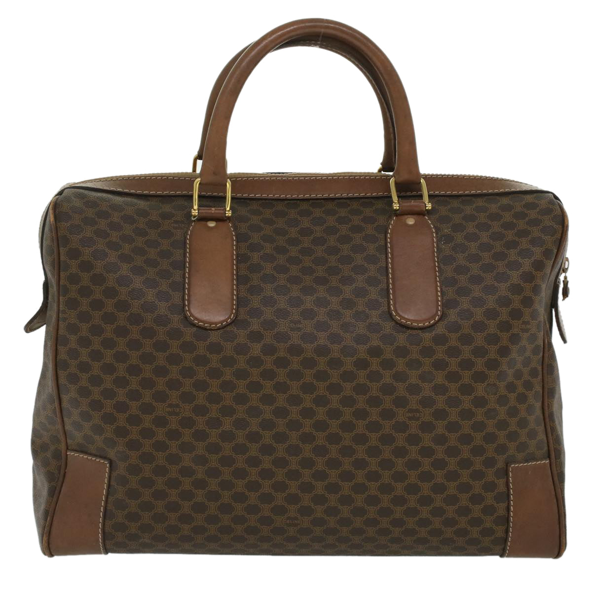 Luxury CELINE Macadam Canvas Boston Bag PVC Leather Brown  36617
