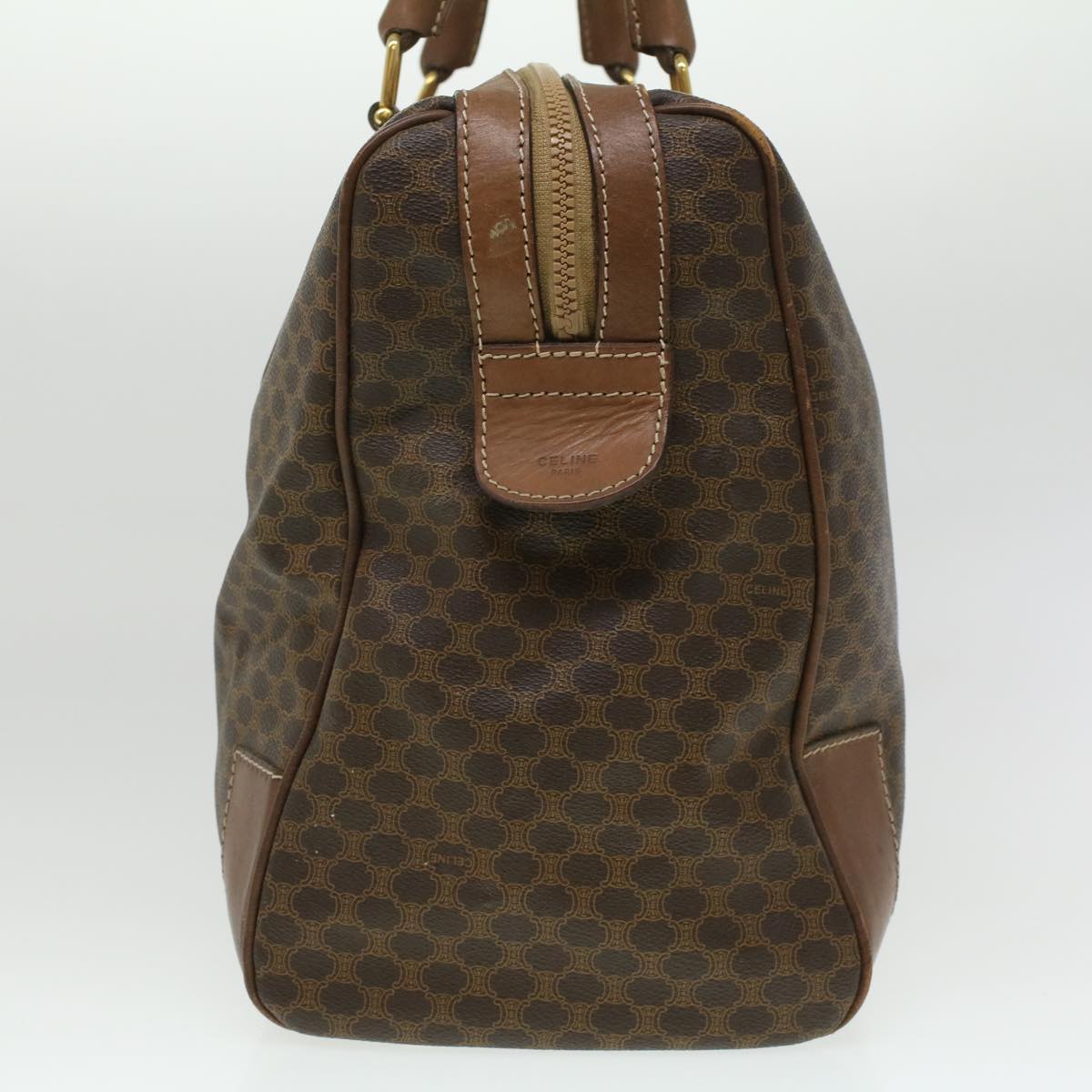 Luxury CELINE Macadam Canvas Boston Bag PVC Leather Brown  36617