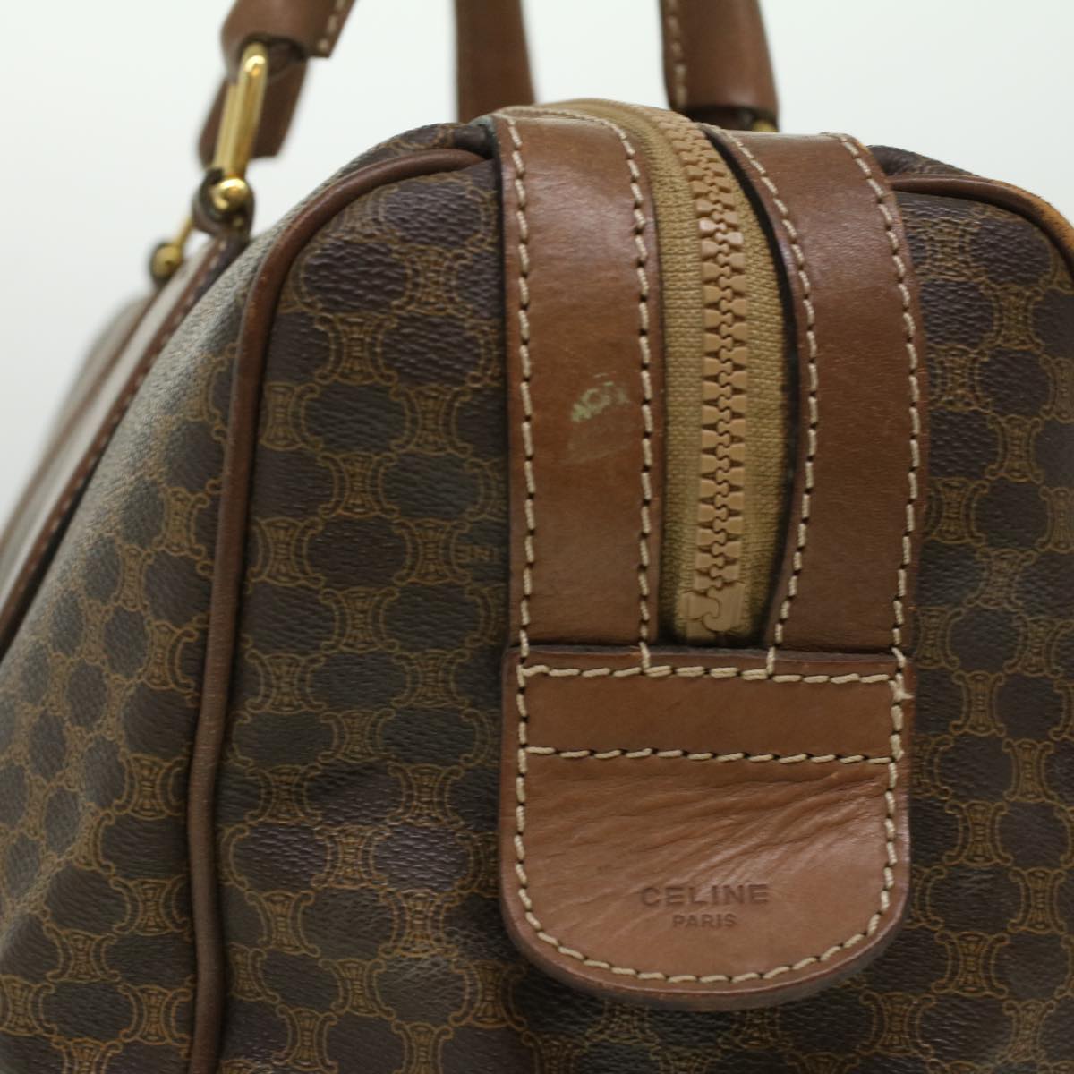 Luxury CELINE Macadam Canvas Boston Bag PVC Leather Brown  36617