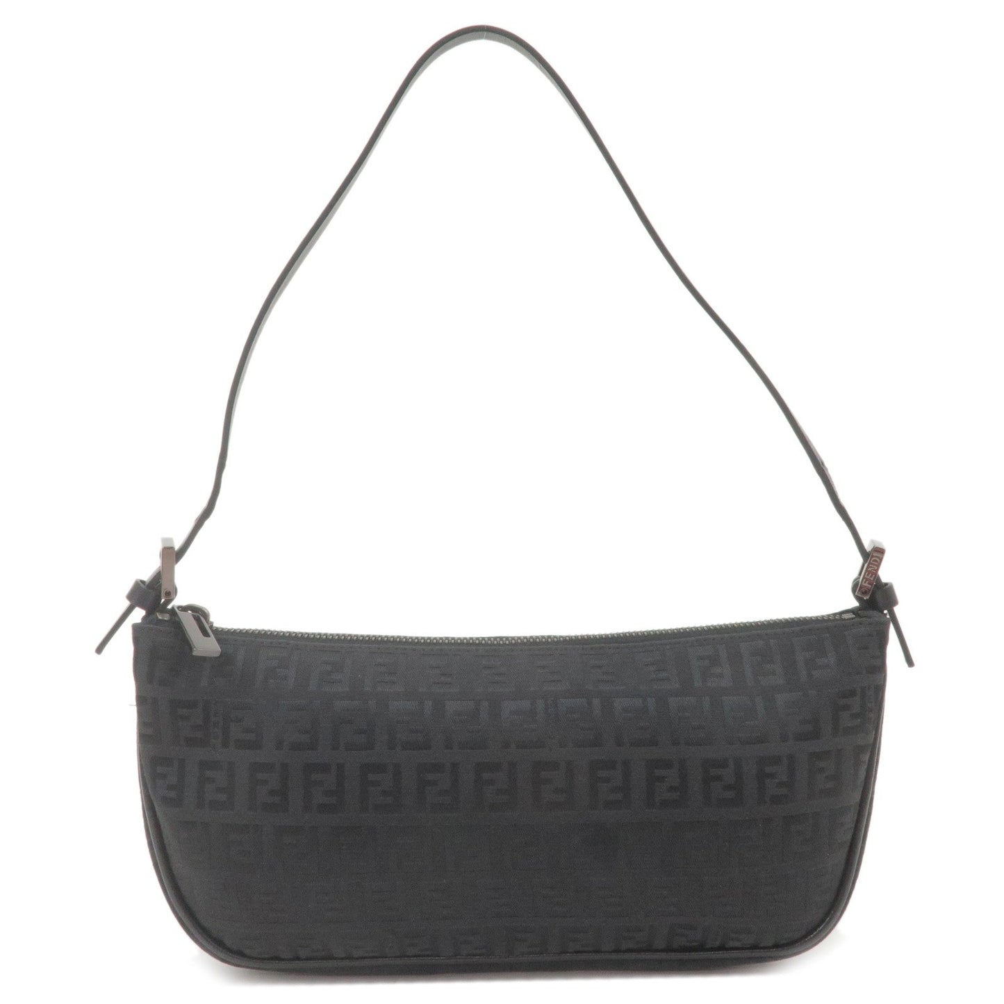 FENDI Zucchino Canvas Leather Shoulder Bag Black 8BR1444