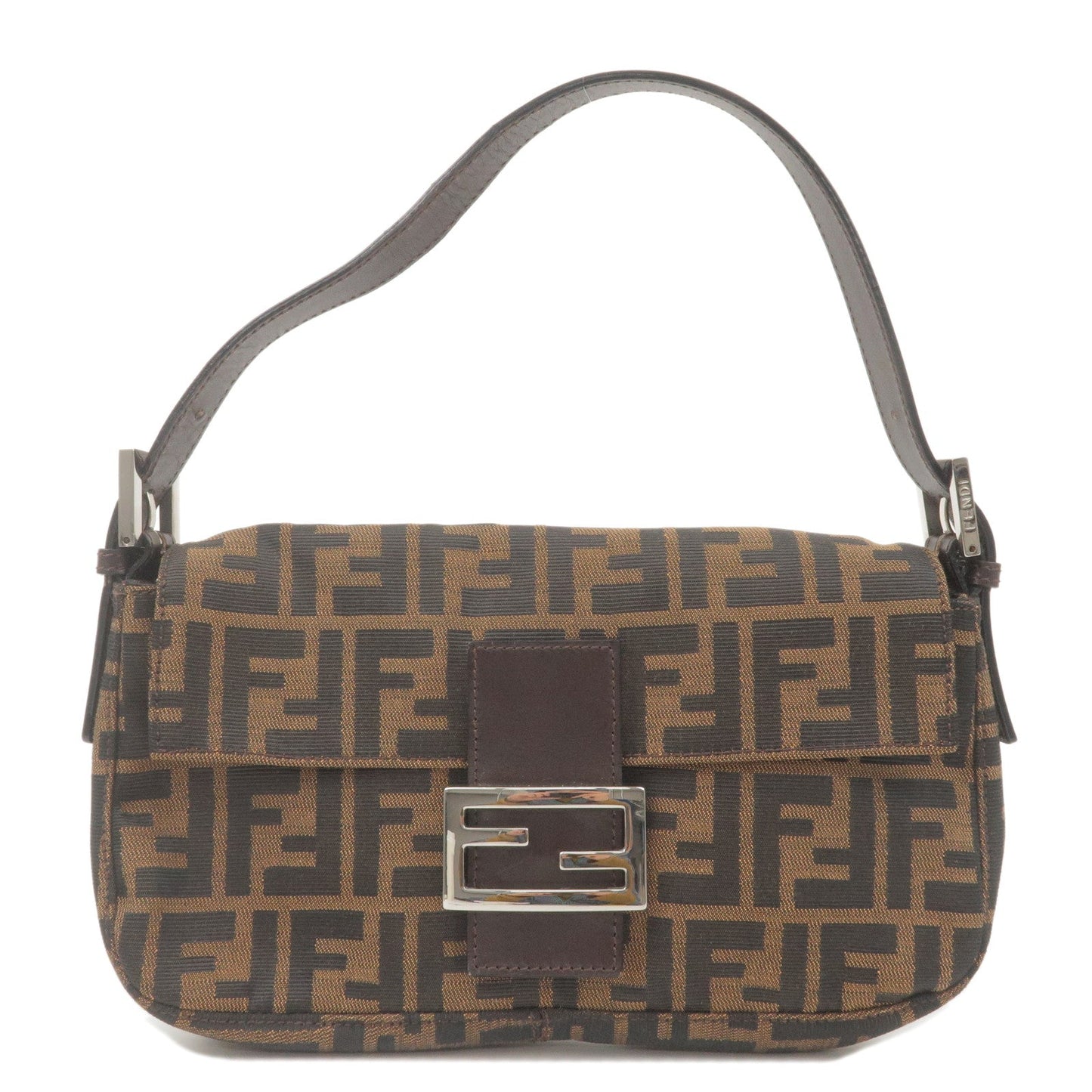 FENDI Zucca Mamma Baguette Canvas Leather Shoulder Bag Brown 26424
