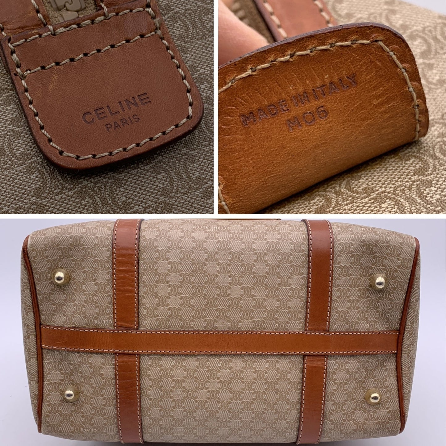 Luxury CELINE   Beige Macadam Canvas Duffel Duffle Boston Bag
