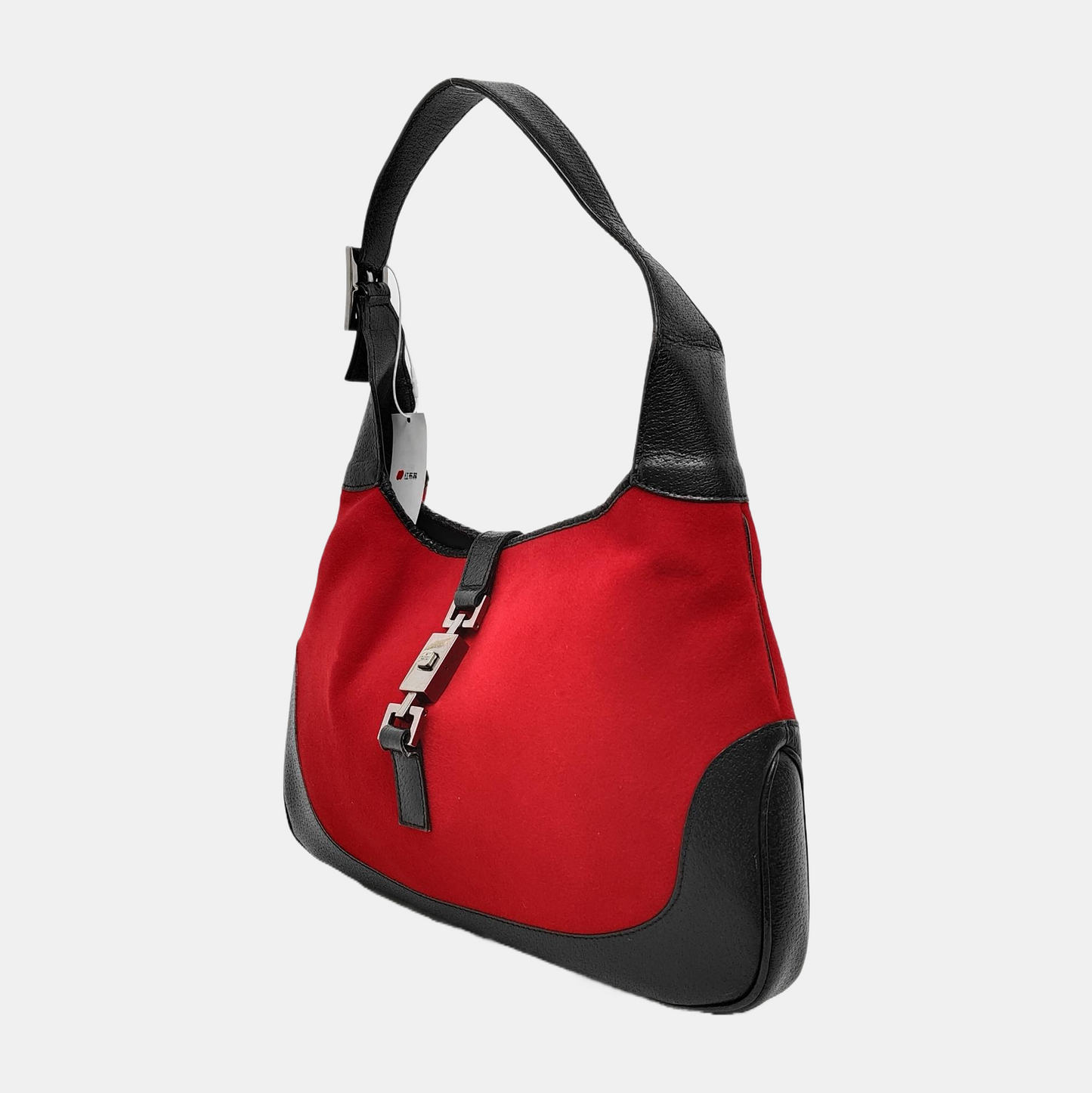 Gucci Jackie   Red Felt and Black Leather Silver Hardware