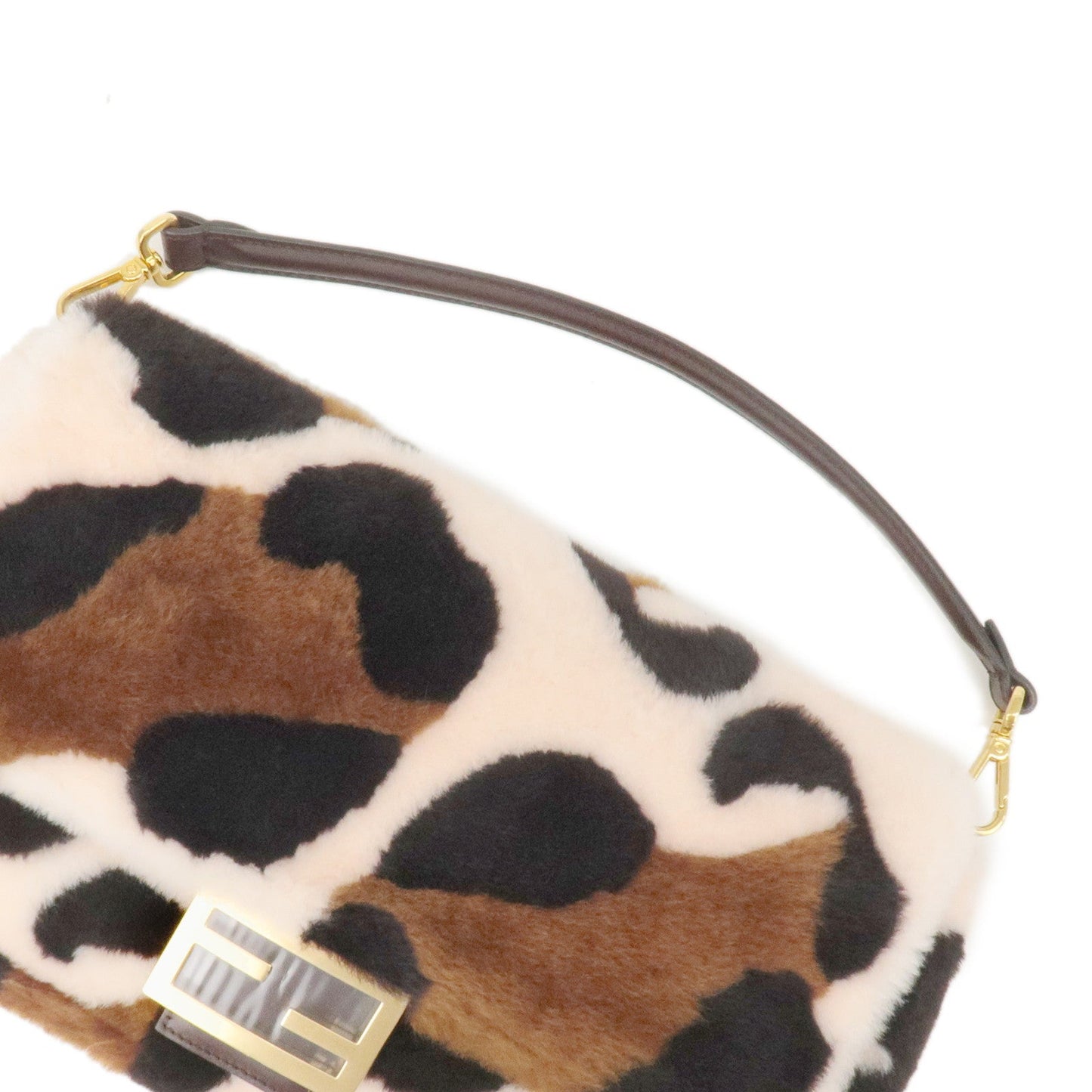 FENDI Fur Leather Baguette Large 2WAY Bag Animal Pattern 8BR771