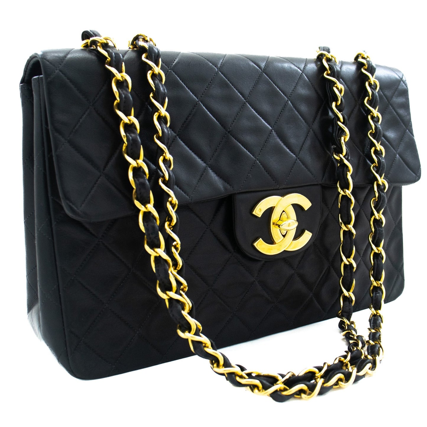 CHANEL Classic Large 13" Flap Chain Shoulder Bag Black Lambskin