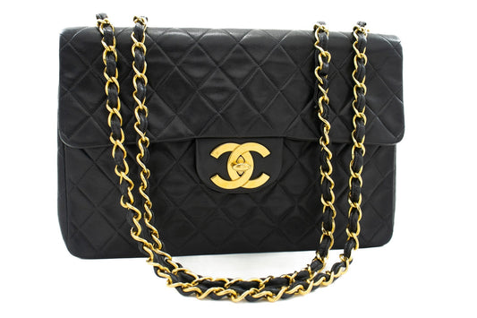 CHANEL Classic Large 13" Flap Chain Shoulder Bag Black Lambskin