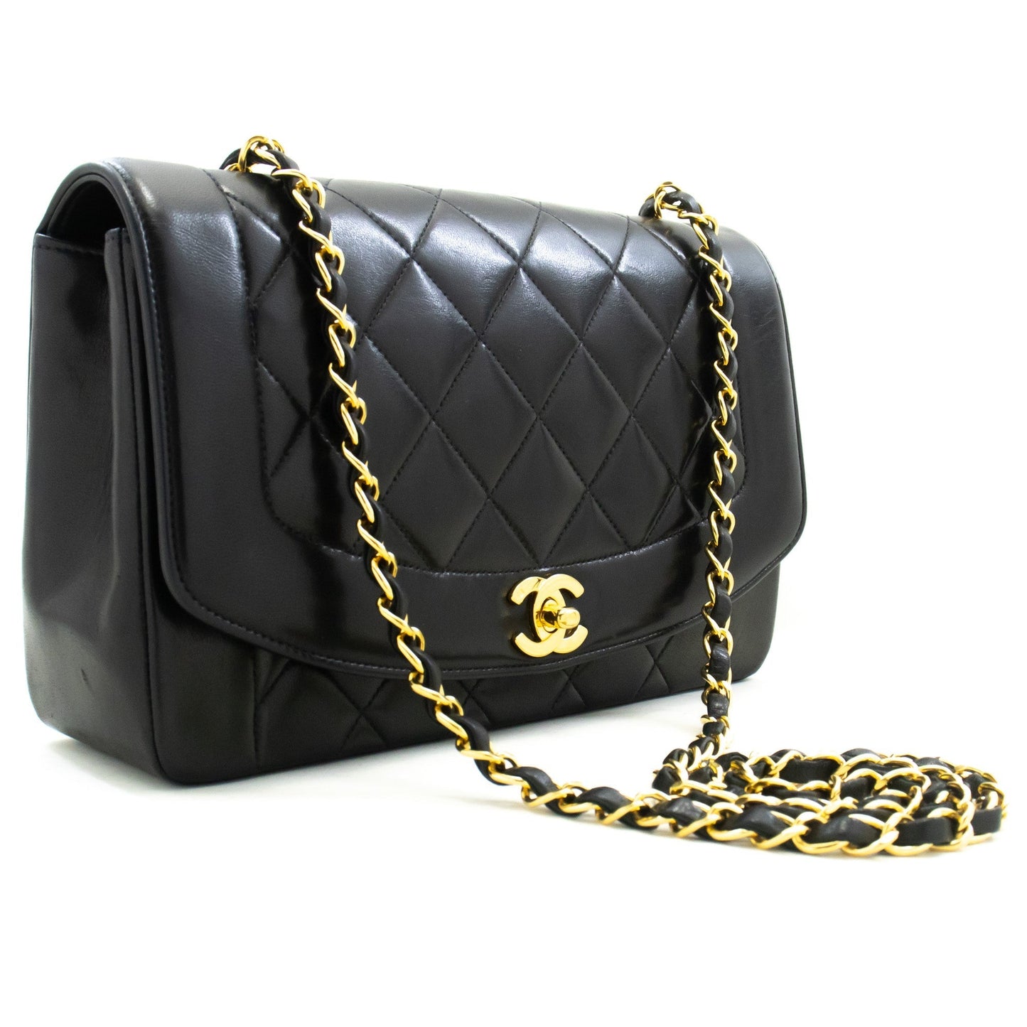 CHANEL Diana Flap Chain Shoulder Bag Black Quilted Lambskin Purse