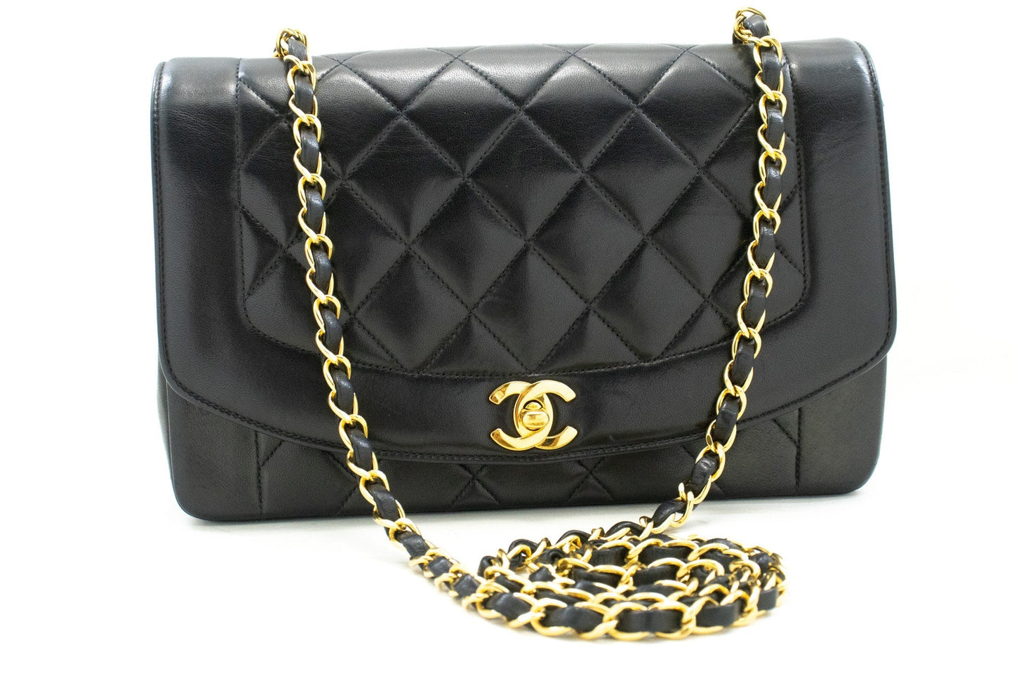 CHANEL Diana Flap Chain Shoulder Bag Black Quilted Lambskin Purse