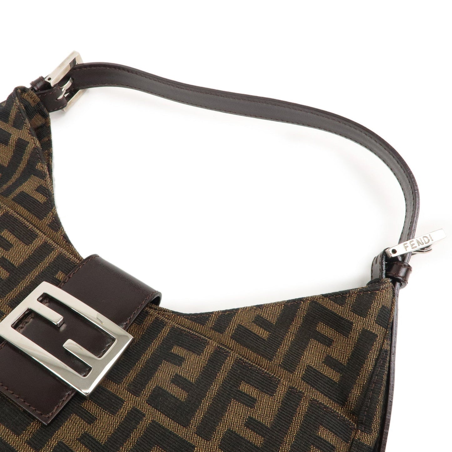 FENDI Zucca Canvas Leather Shoulder Bag Brown Black 26569