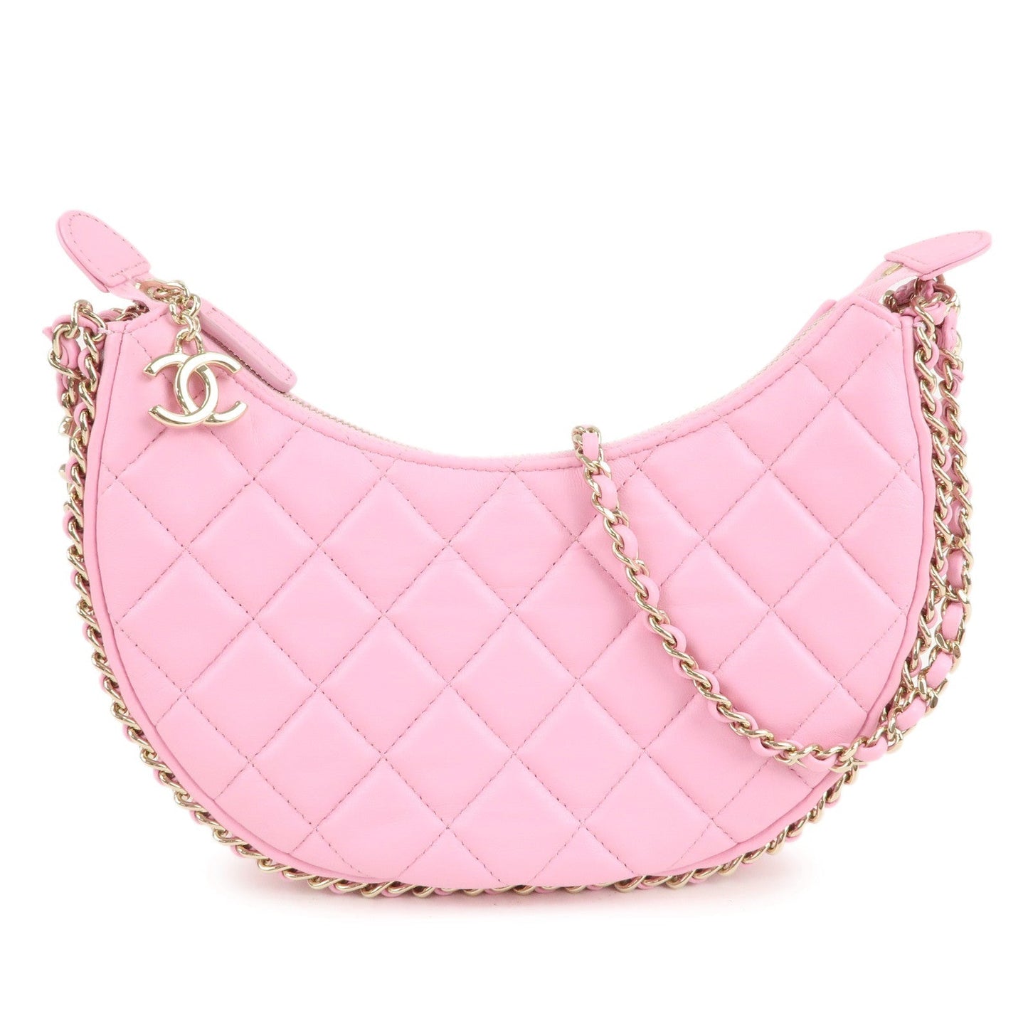 Auth CHANEL Matelasse Lamb Skin Small Hobo Shoulder Bag Pink AS3917  d F/S