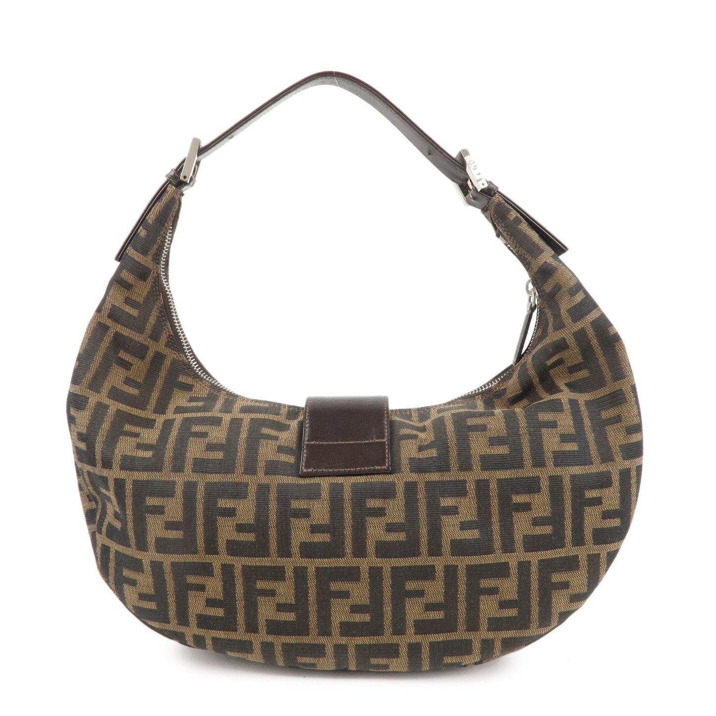 FENDI Zucca Canvas Leather Shoulder Bag Brown Black 0916321001