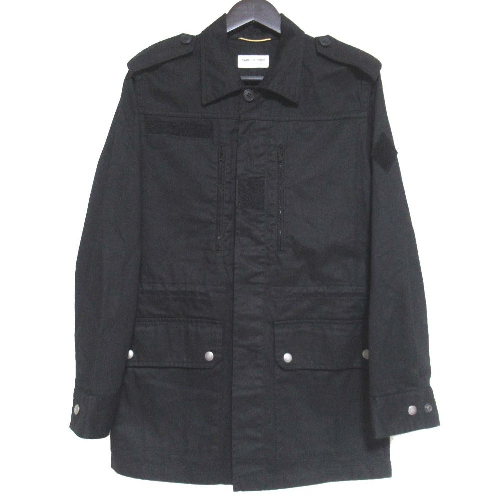 Saint Laurent Paris Embroidery Glitter Logo Patch Cotton Linen Blend Military Jacket