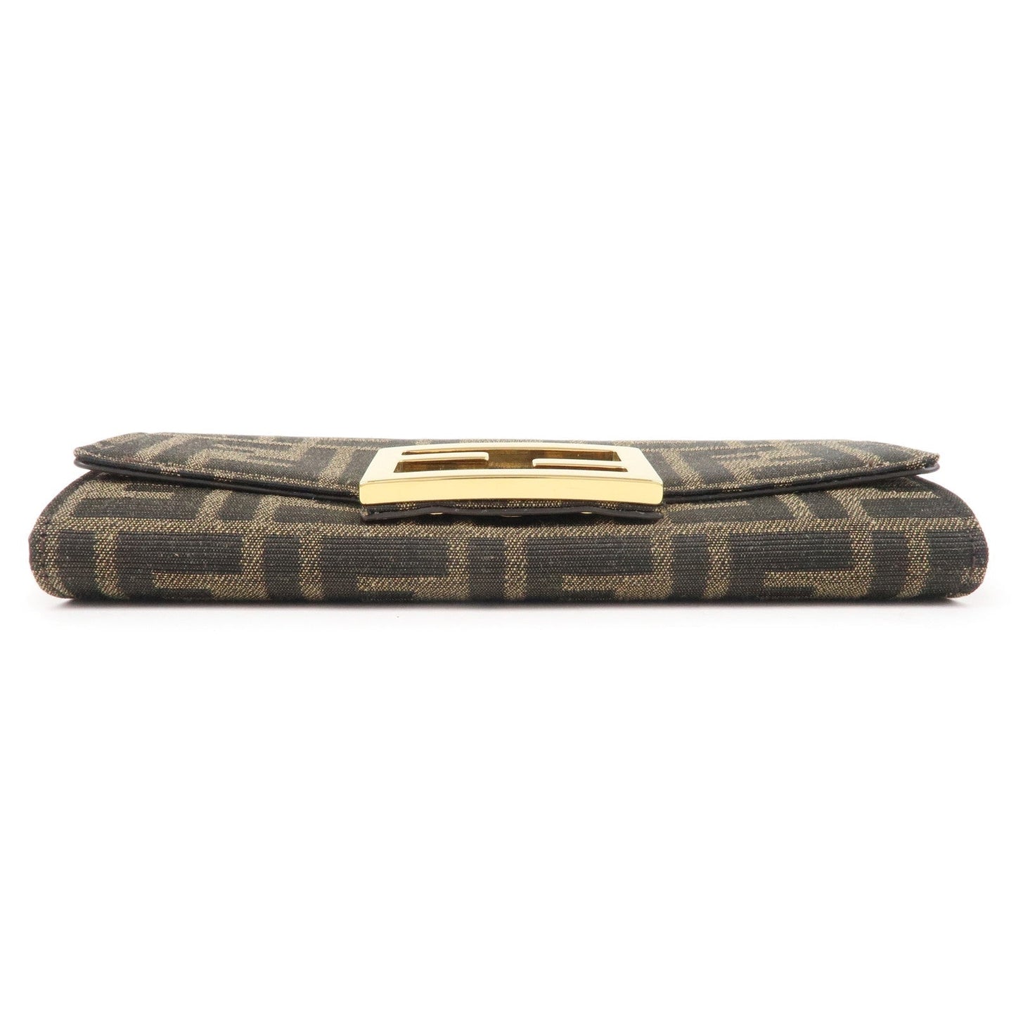 FENDI Zucca Canvas Leather Chain Wallet Khaki Black 8M0365