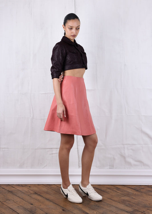 Prada Coral A-lined leather midi skirt
