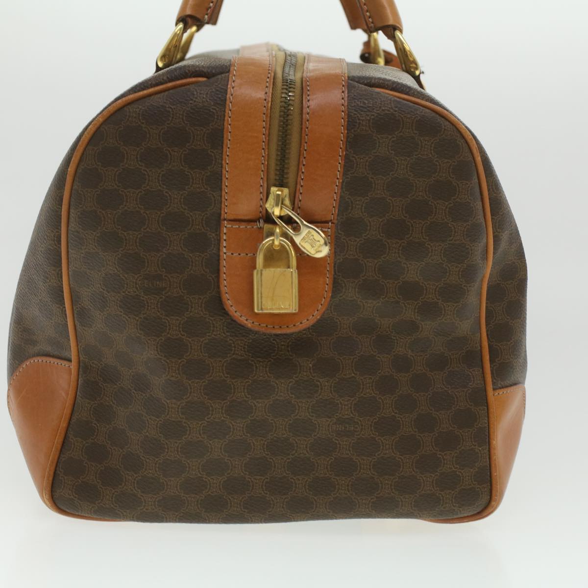 Luxury CELINE Macadam Canvas Boston Bag PVC Leather Brown  37395