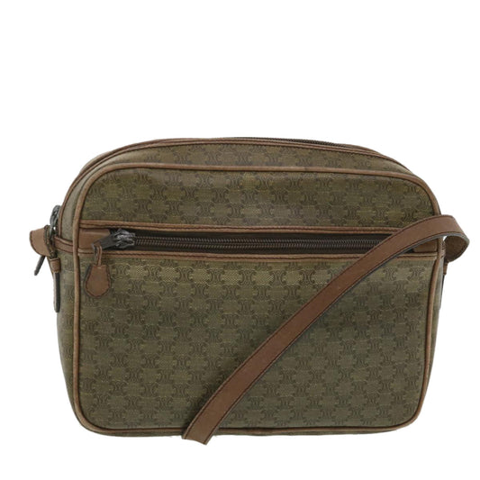Luxury CELINE Macadam Canvas Shoulder Bag PVC Leather Beige  37414