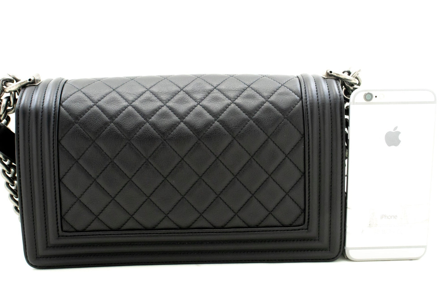 CHANEL Boy Chain Shoulder Bag Black Quilted Flap Calfskin Leather