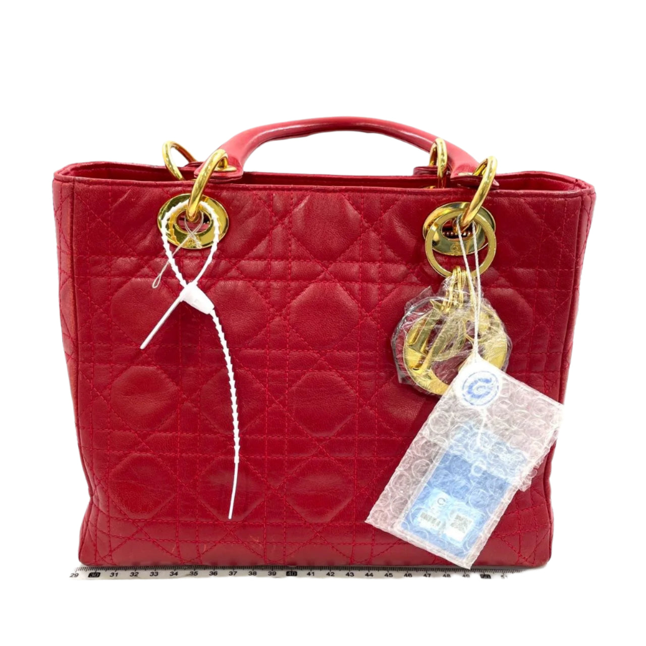 Lady Dior   Medium Red Lambskin Leather Gold Hardware
